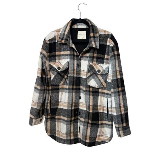 Thread & Supply Button Front Plaid Shacket M Black Brown Western Streetwear - Picture 1 of 4
